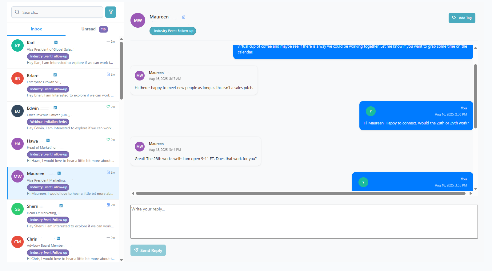 Unified Inbox with Sentiment Analysis interface screenshot